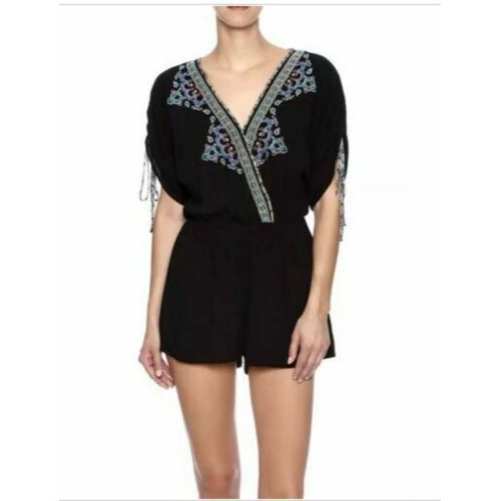 NEW Flying Tomato Black Embroidered SHORTS JUMPER ROMPER‎ XS 8552